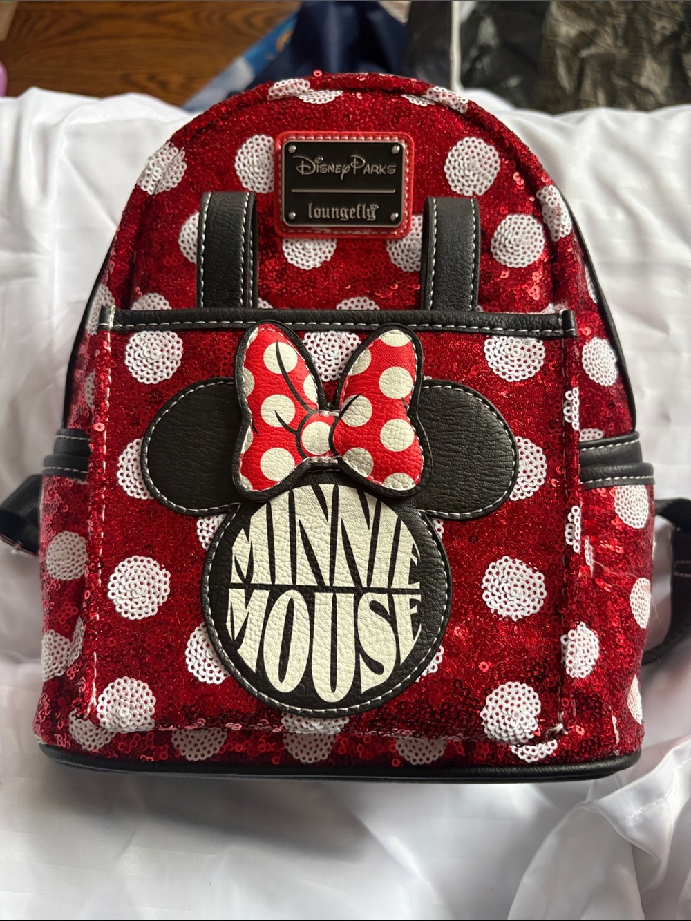 Disney Red and White Polka Dot Minnie Mouse Sequin Mini Backpack
